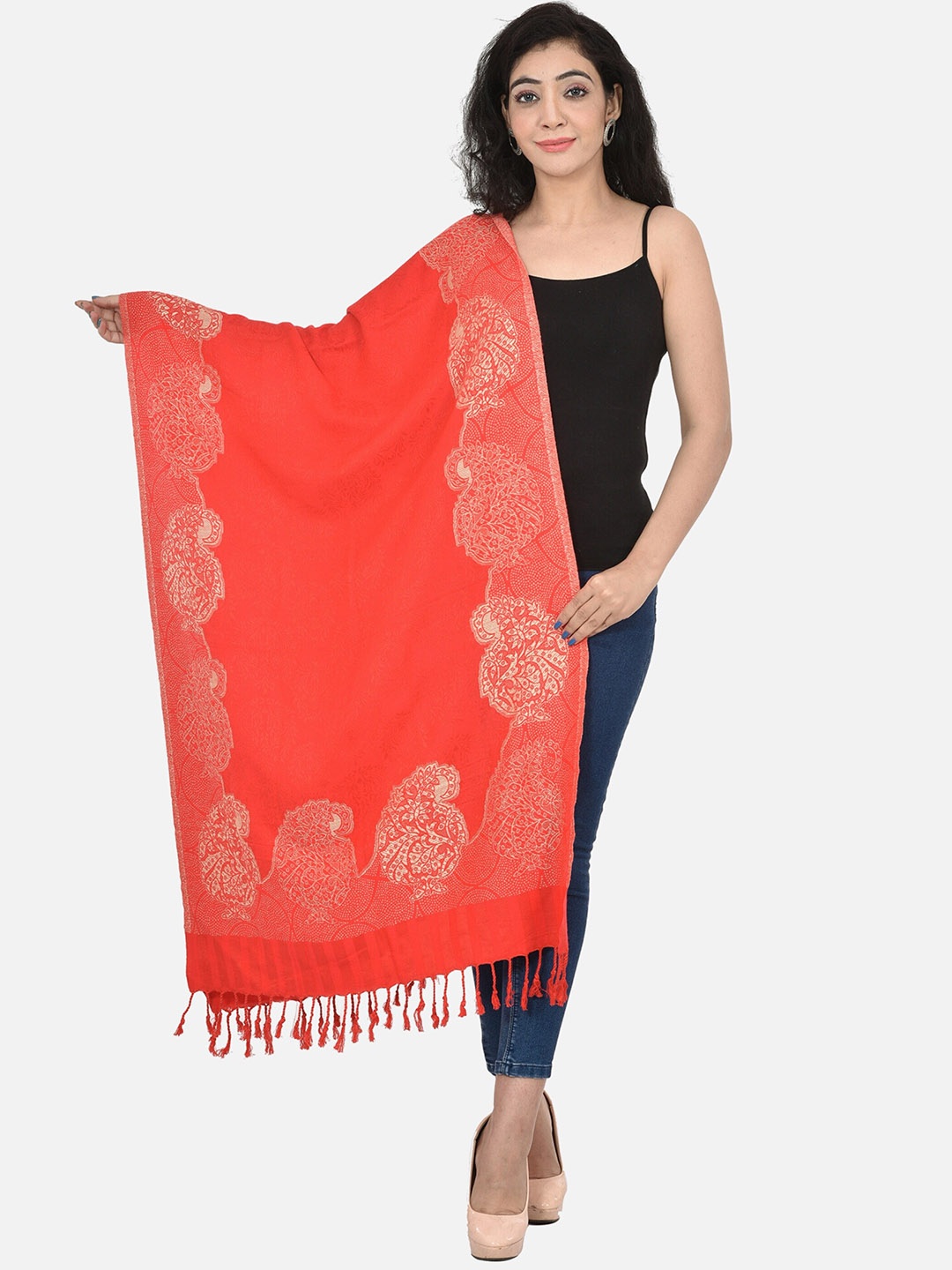 

BAISA Unisex Floral Woven Design Shawl, Red