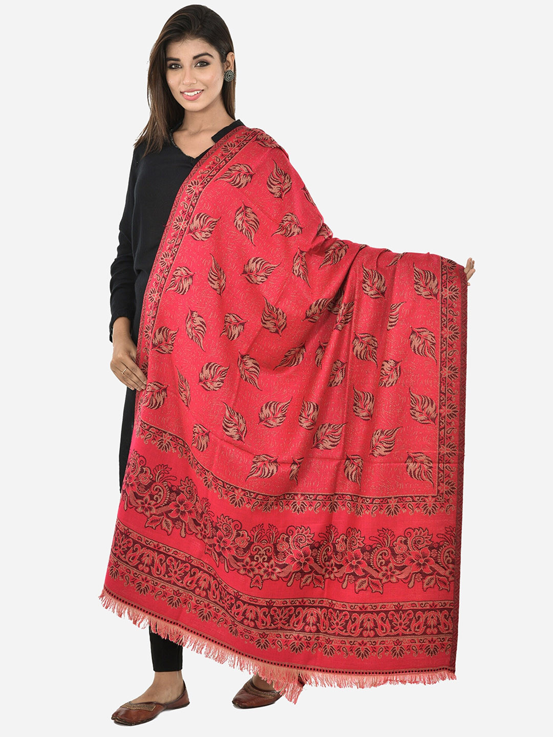 

BAISA Women Floral Woven Design Acrylic Shawl, Pink