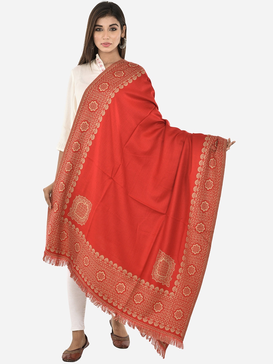 

BAISA Woven Design Acrylic Woollen Reversible Shawl, Red