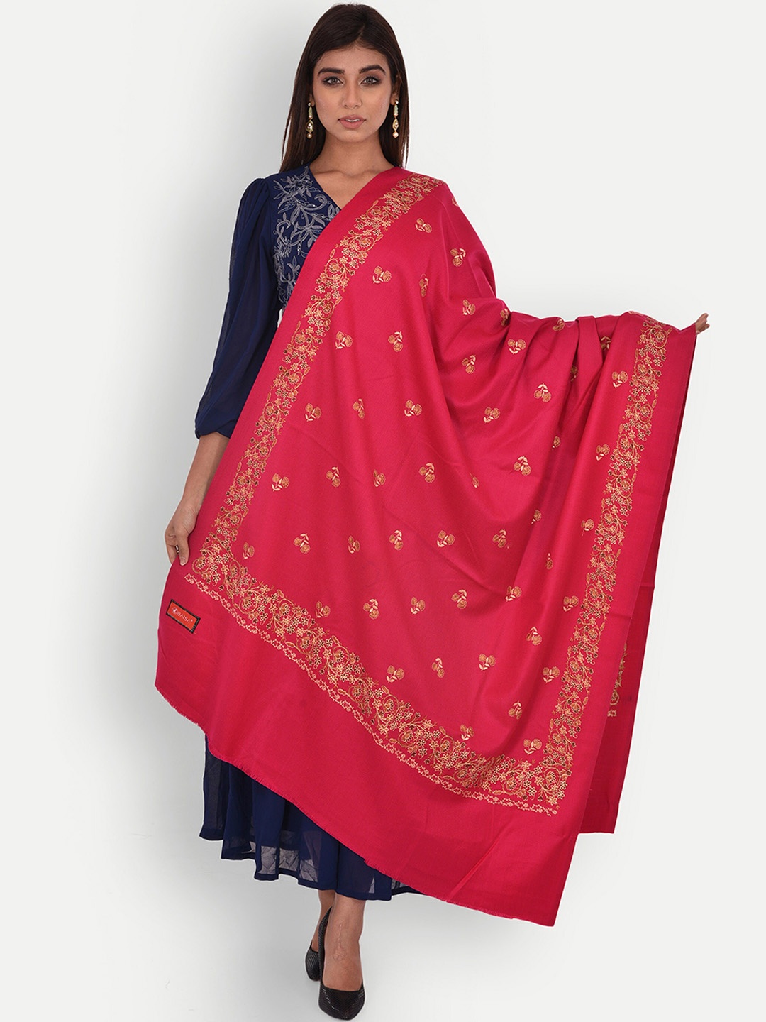

BAISA Floral Embroidered Woollen Shawl, Pink