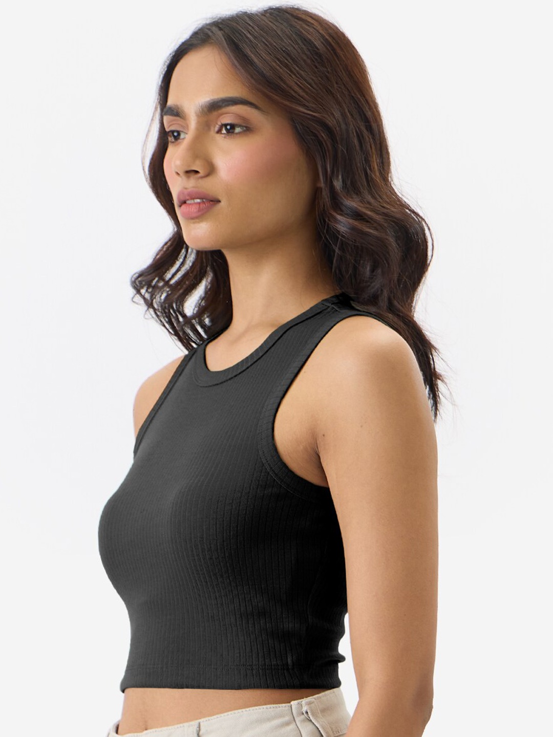 

The Souled Store Black Round Neck Tank Crop Top