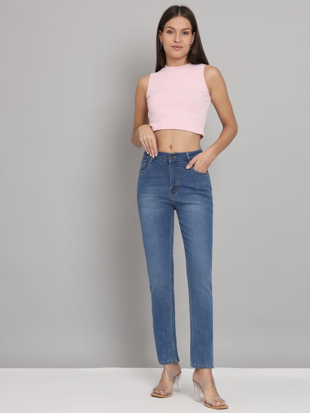 

FASHIONFIBRE Women Skinny Fit High-Rise Light Fade Jeans, Blue