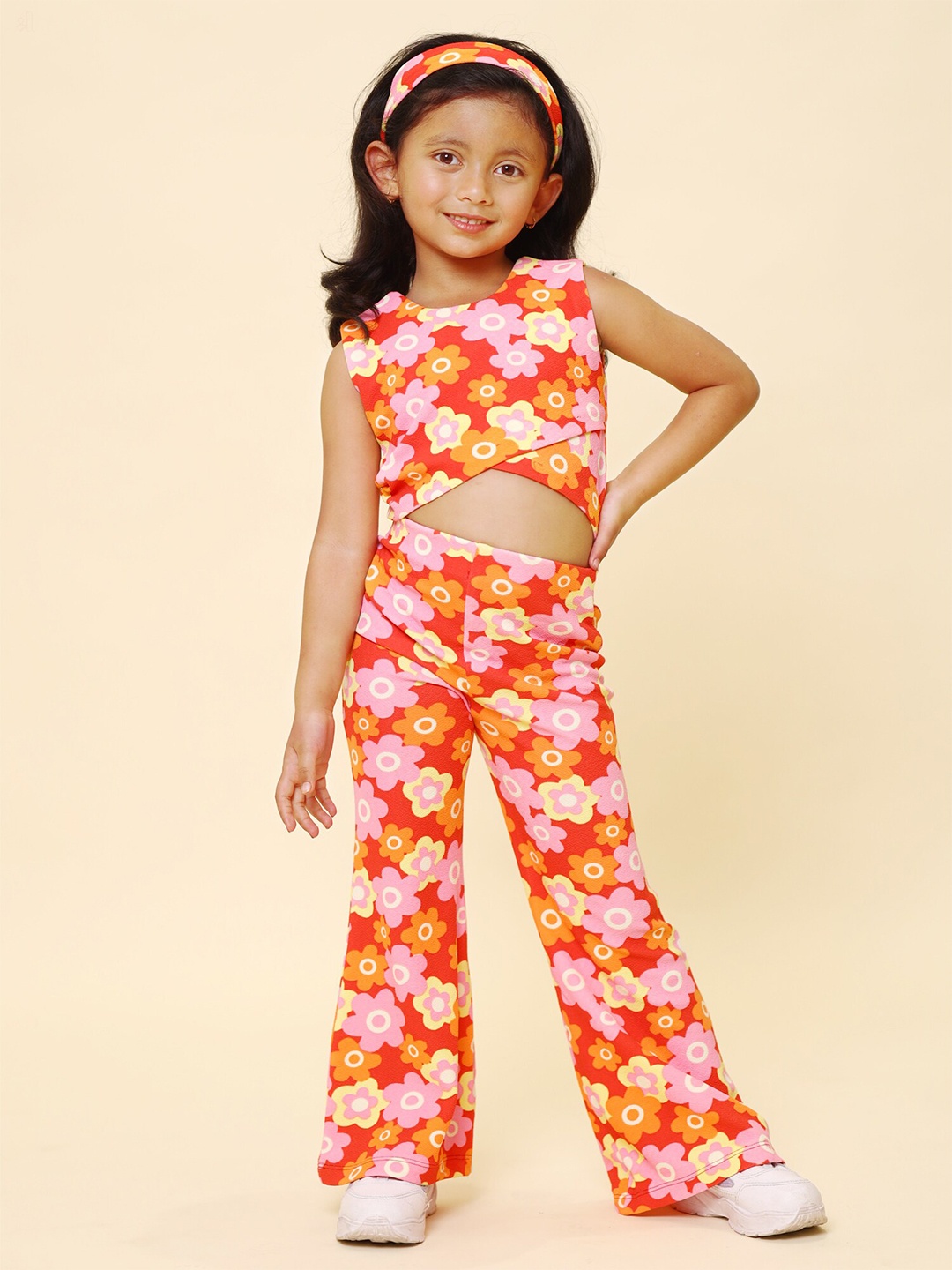 

Little Carrot Girls Printed Top with Trousers, Orange