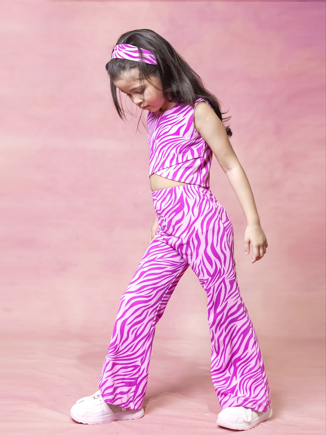 

Little Carrot Girls Printed Top with Trousers, Pink