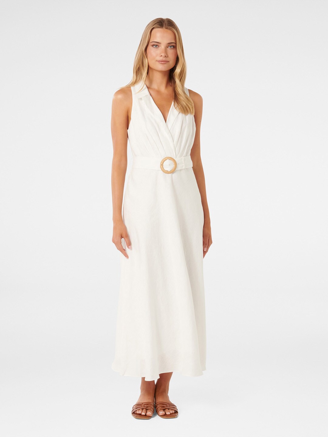 

Forever New V-Neck Linen Maxi Dress, White