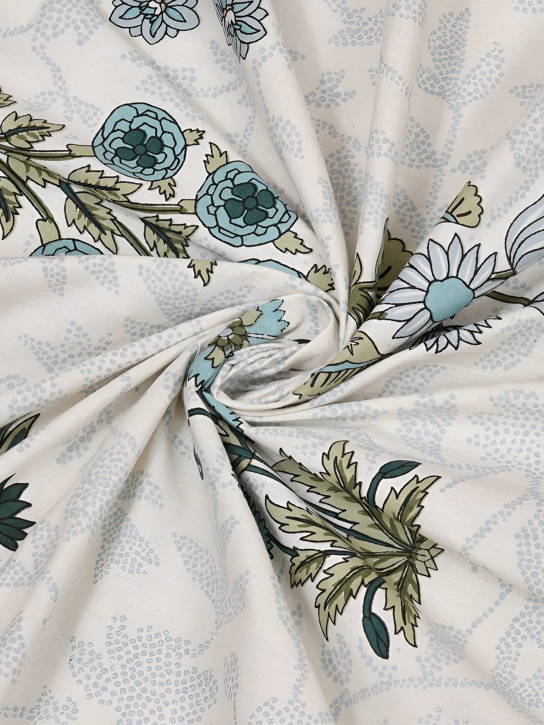 

SHOOLIN White & Blue Floral Printed Pure Cotton 144 TC King Bedsheet with 2 Pillow Covers