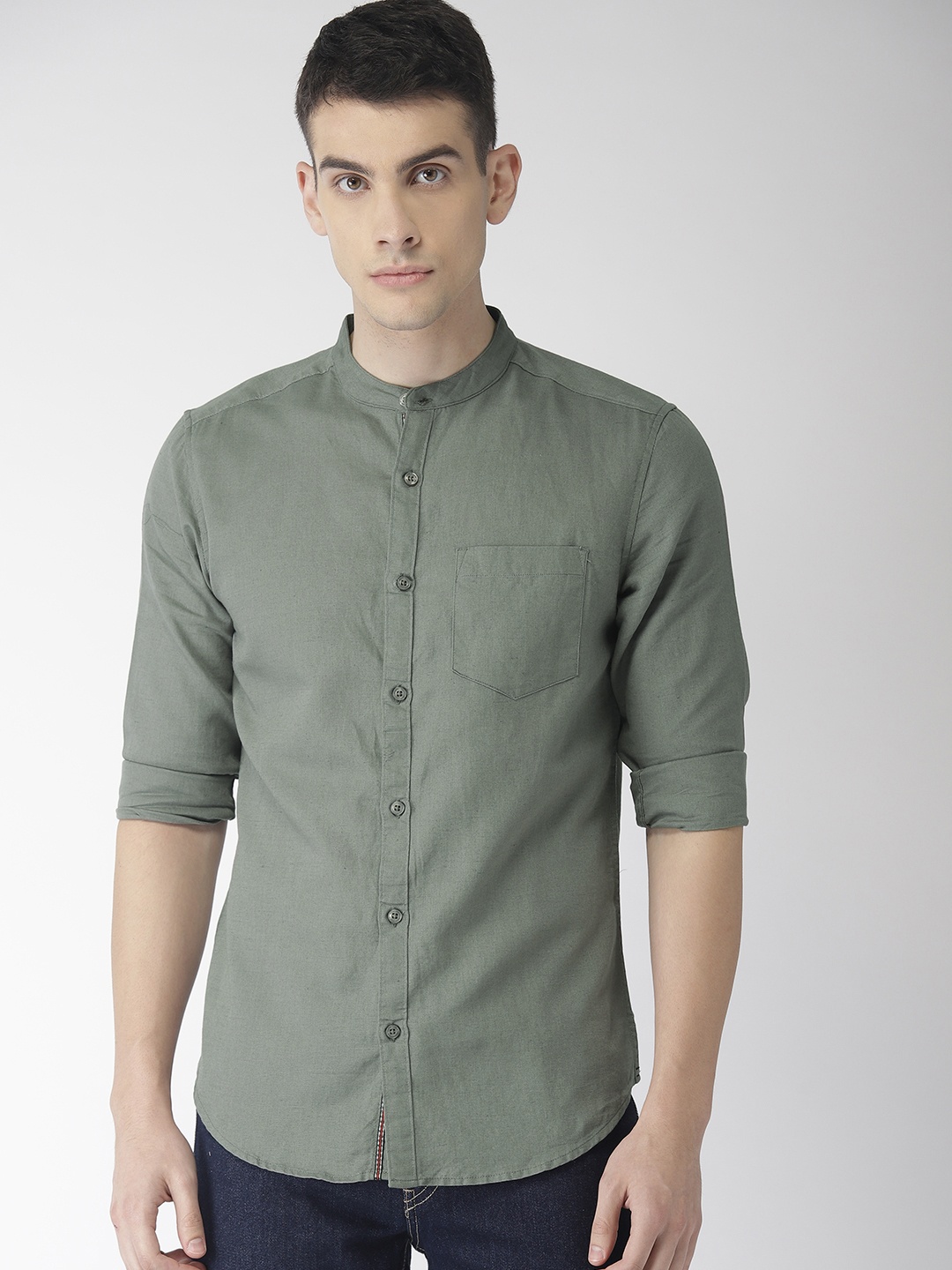 

HIGHLANDER Men Olive Green Slim Fit Casual Shirt