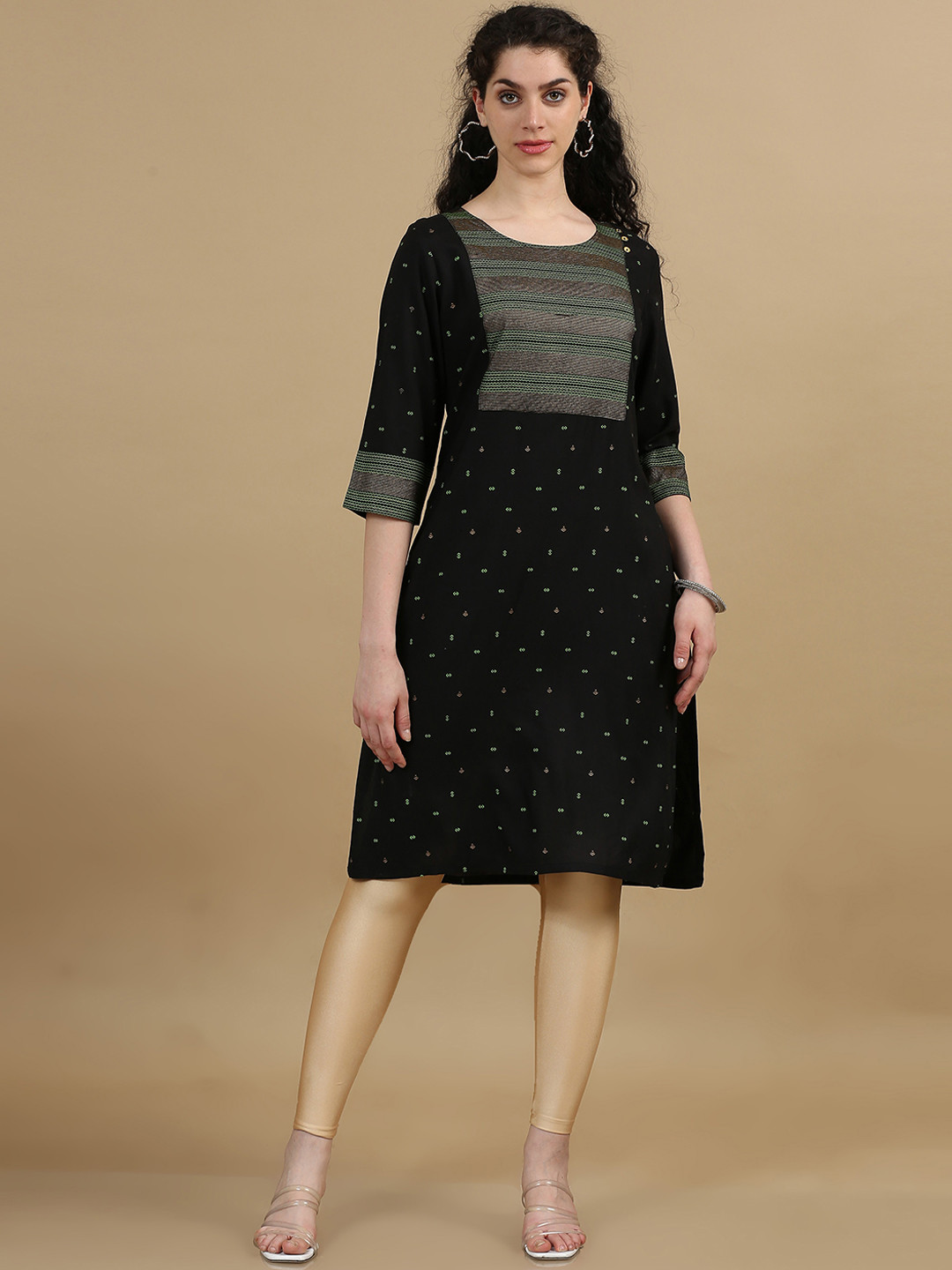 

Marcia Geometric Printed Thread Work Straight Kurta, Black