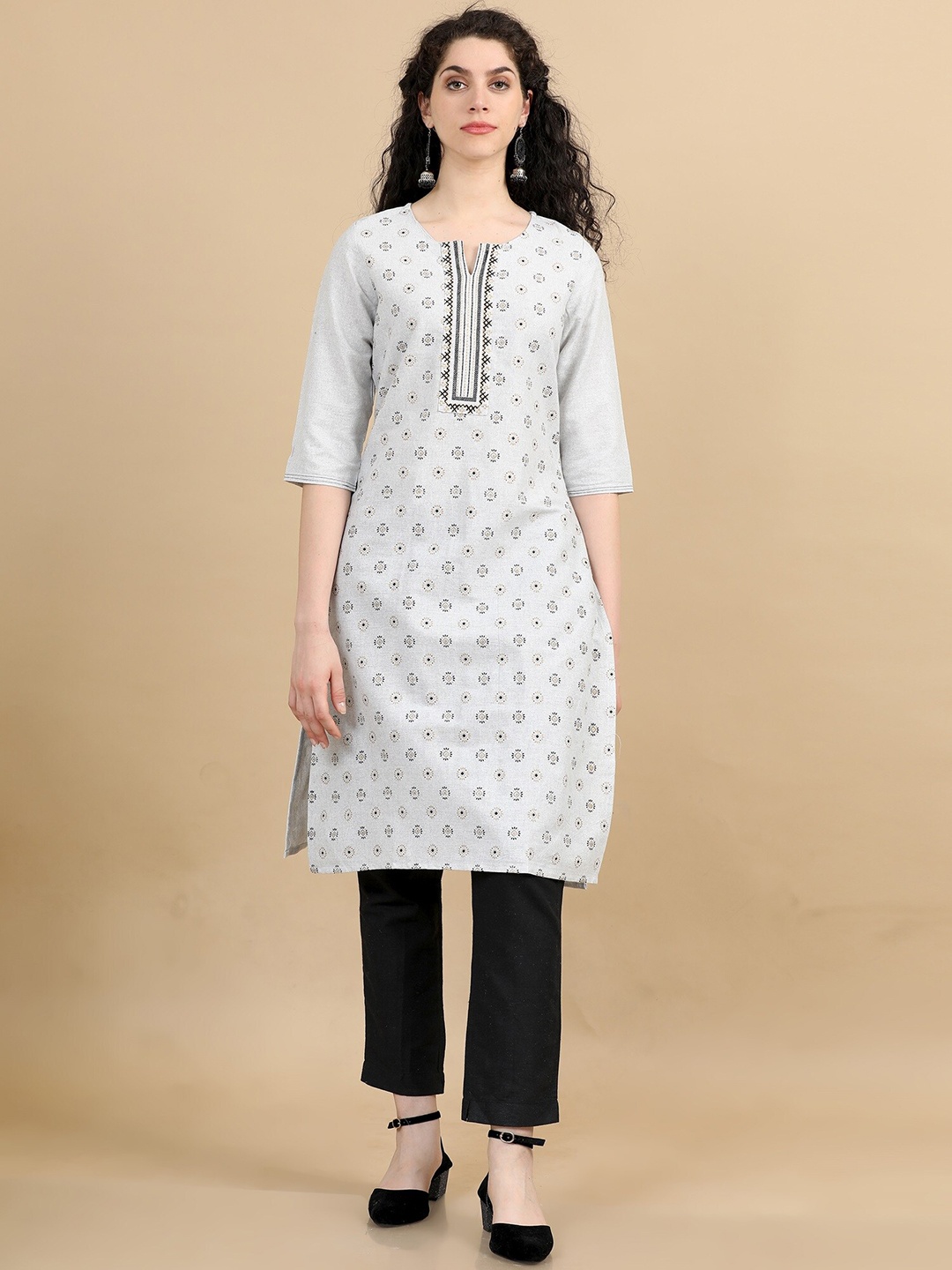 

Marcia Floral Printed Regular Thread Work Pure Cotton Straight Kurta With Trousers, White