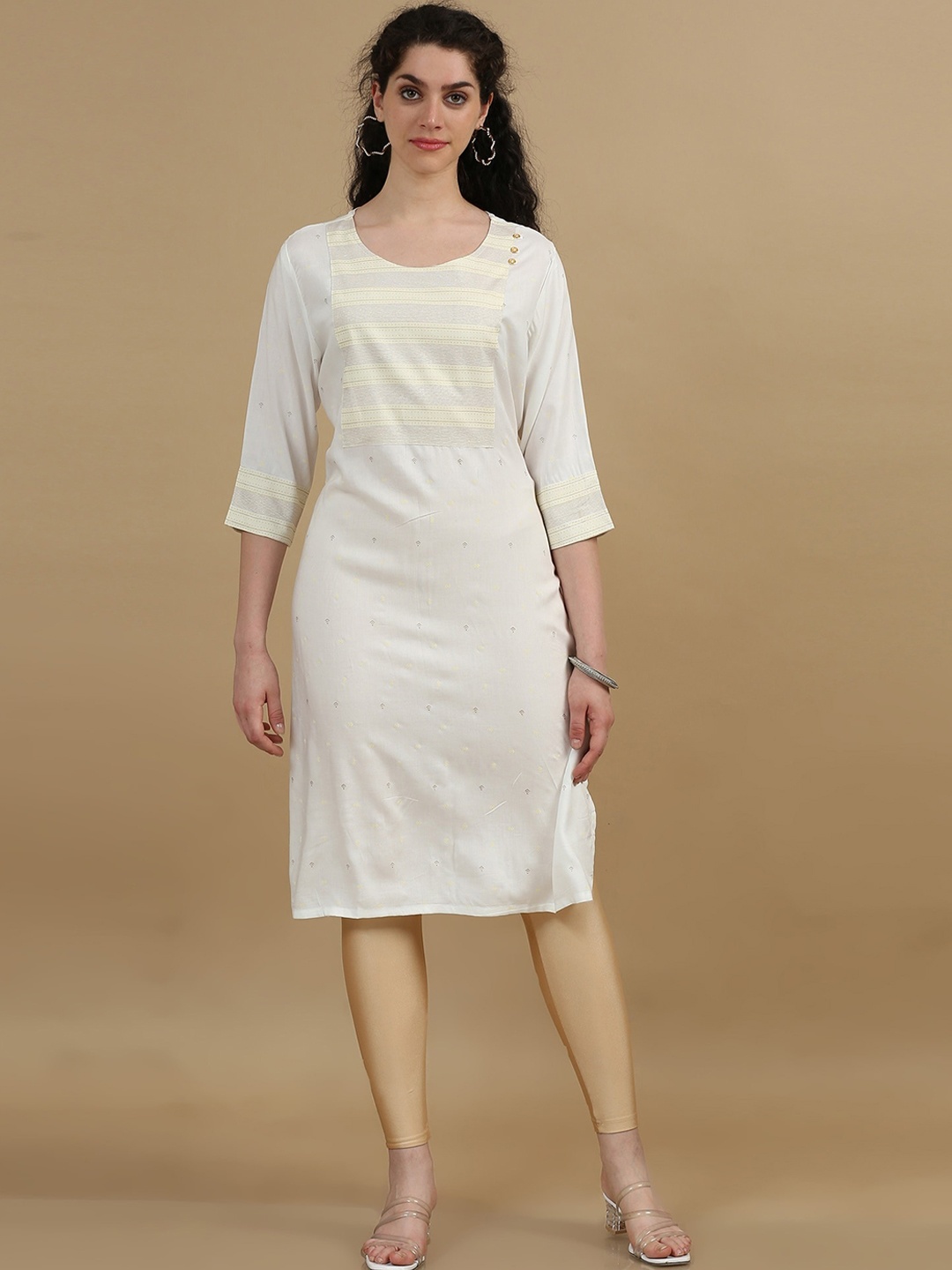 

Marcia Striped Yoke Design Round Neck Straight Kurta, White
