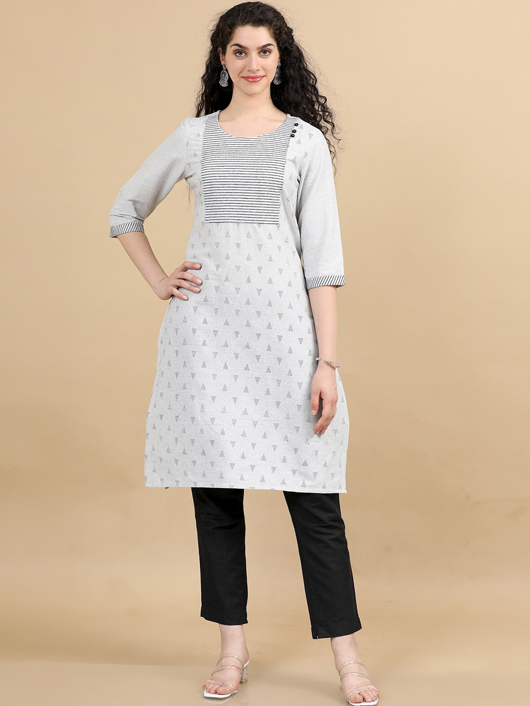 

Marcia Geometric Printed Regular Pure Cotton Straight Kurta With Trousers, White