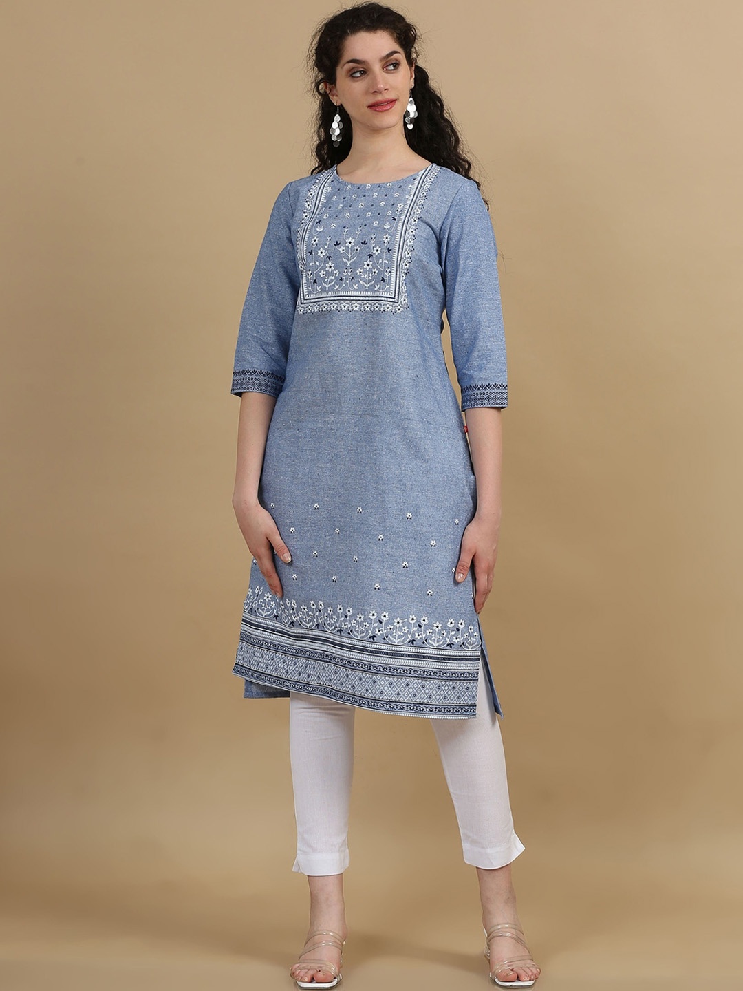 

Marcia Round Neck Cotton Thread Work Kurta, Blue