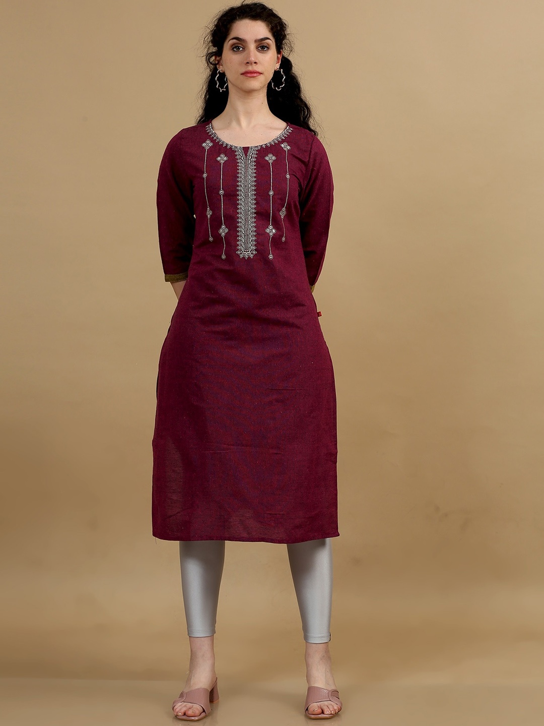 

Marcia Floral Yoke Design Cotton Thread Work Straight Kurta, Maroon