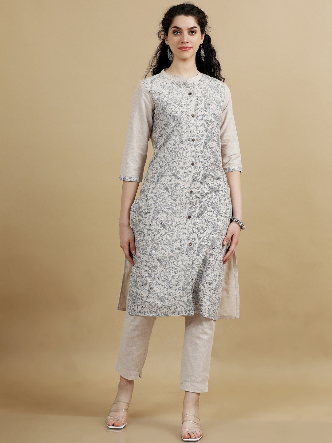 

Marcia Paisley Printed Regular Pure Cotton Kurta with Trouser, Beige