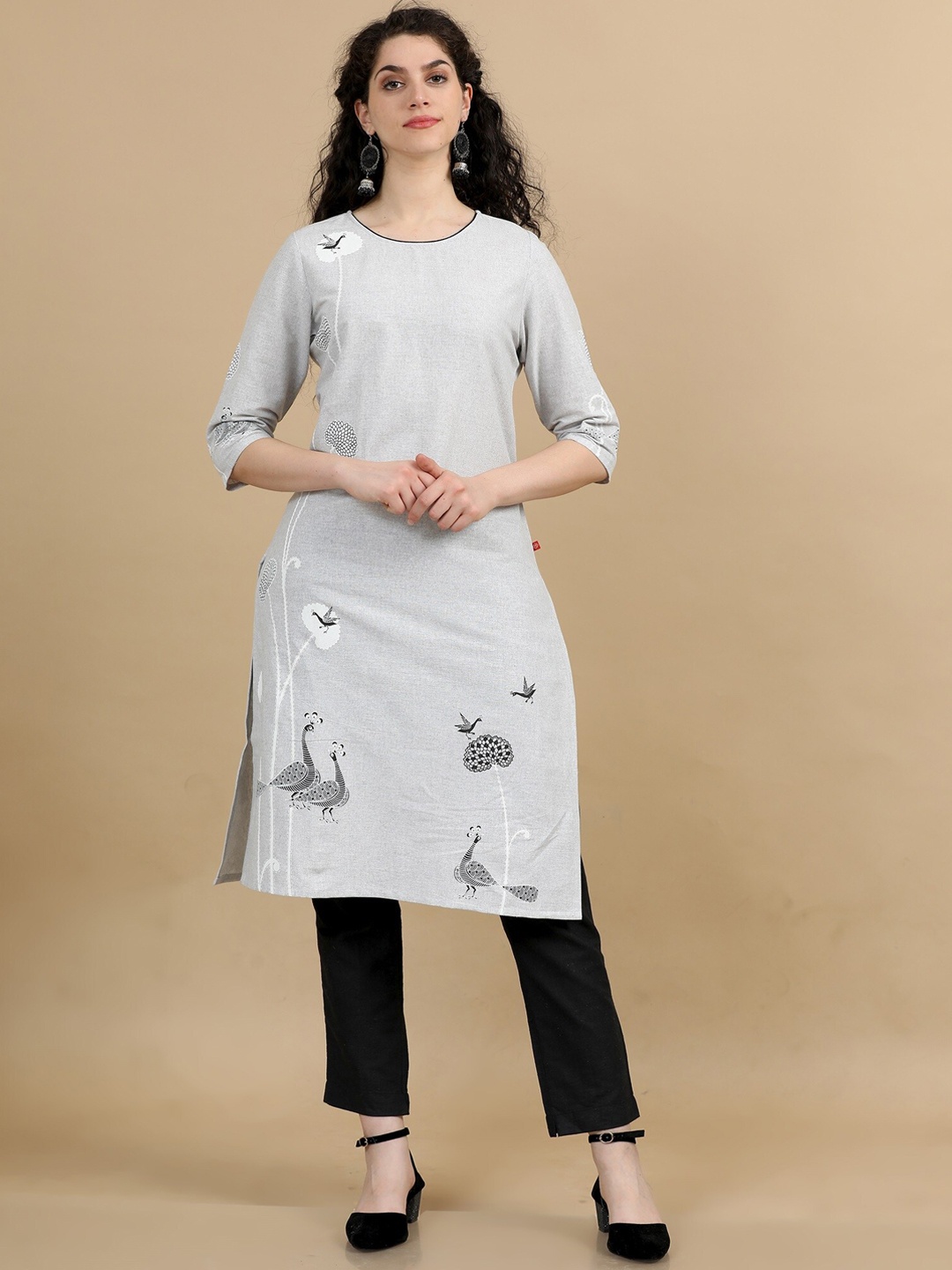 

Marcia Printed Regular Pure Cotton Kurta with Trouser, Grey