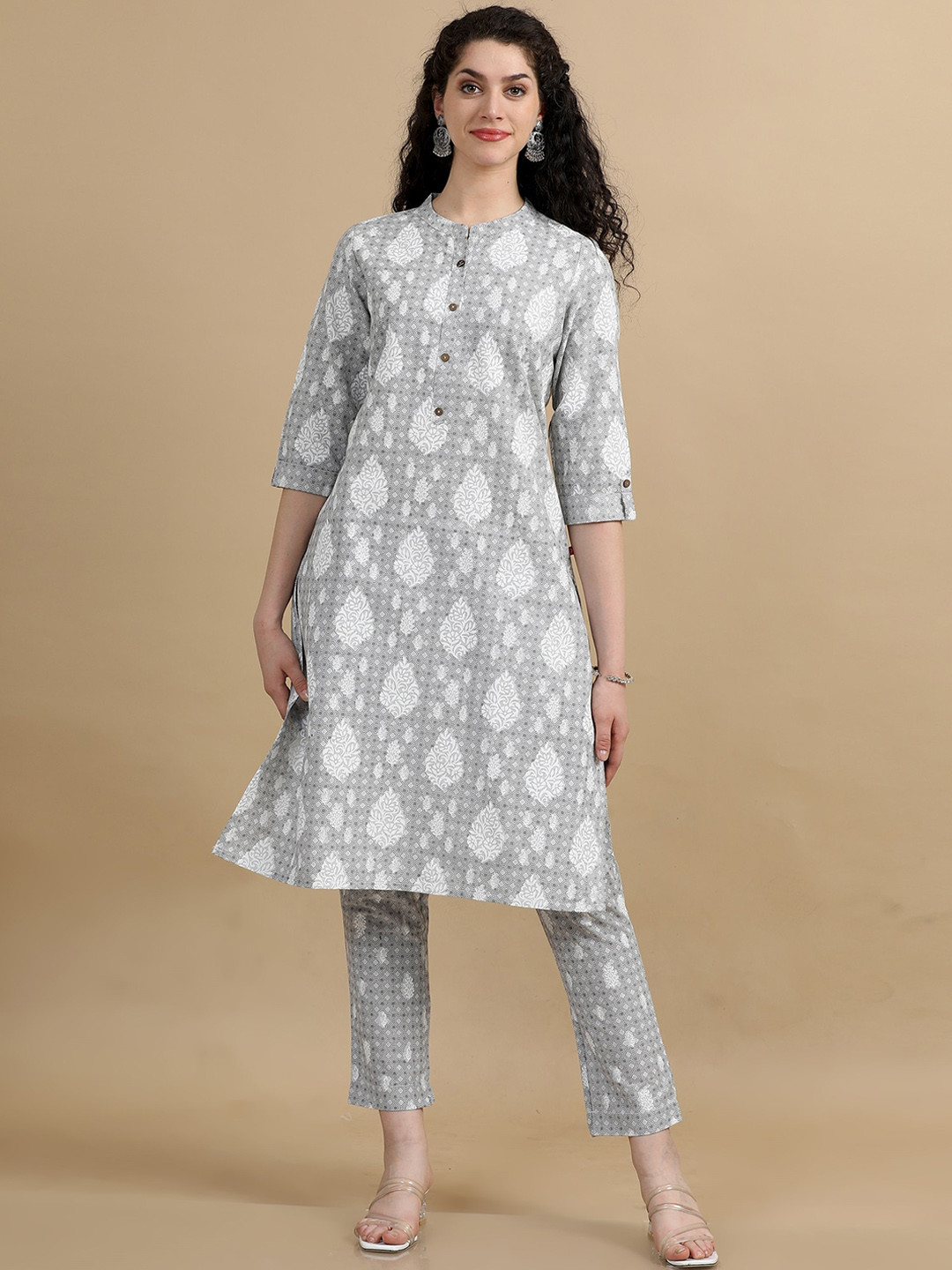 

Marcia Ethnic Motifs Printed Regular Pure Cotton Straight Kurta With Trousers, Grey