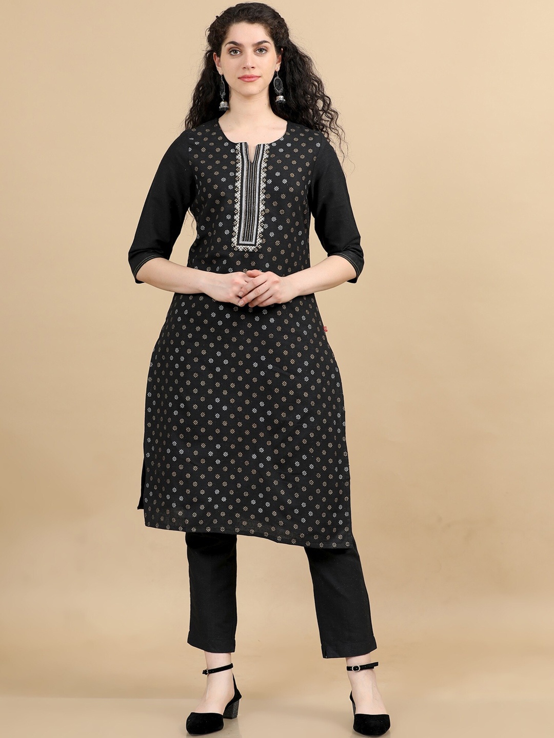 

Marcia Floral Printed Regular Pure Cotton Straight Kurta With Trousers, Black