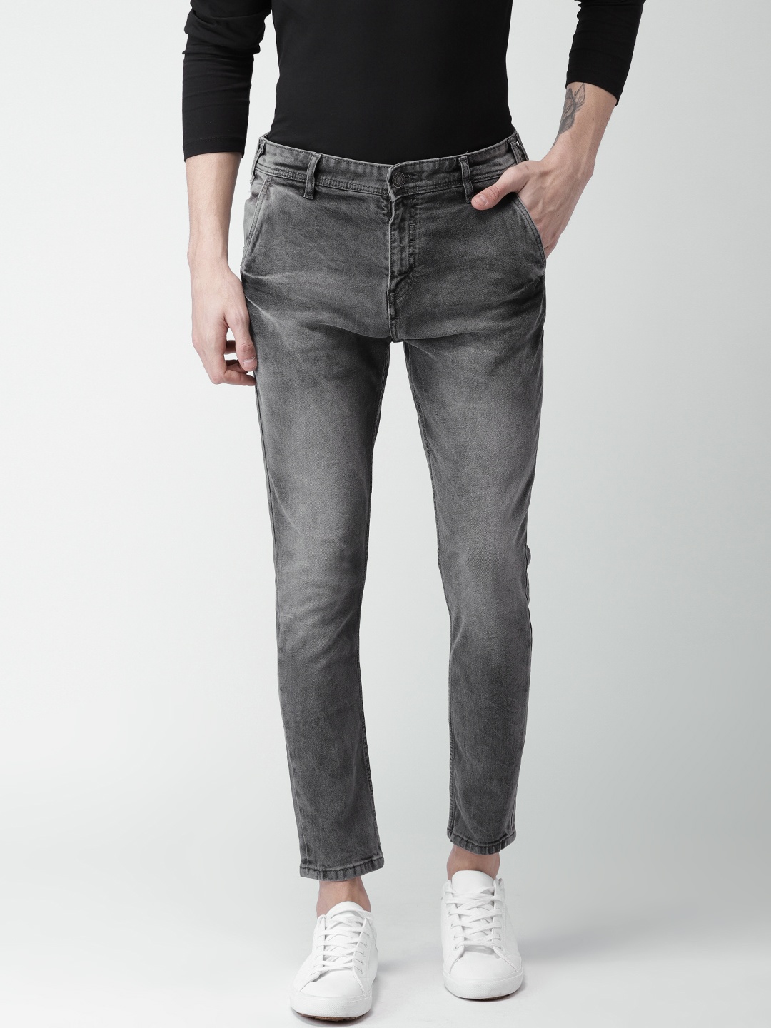 

HIGHLANDER Men Grey Slim Fit Mid-Rise Clean Look Stretchable Cropped Jeans