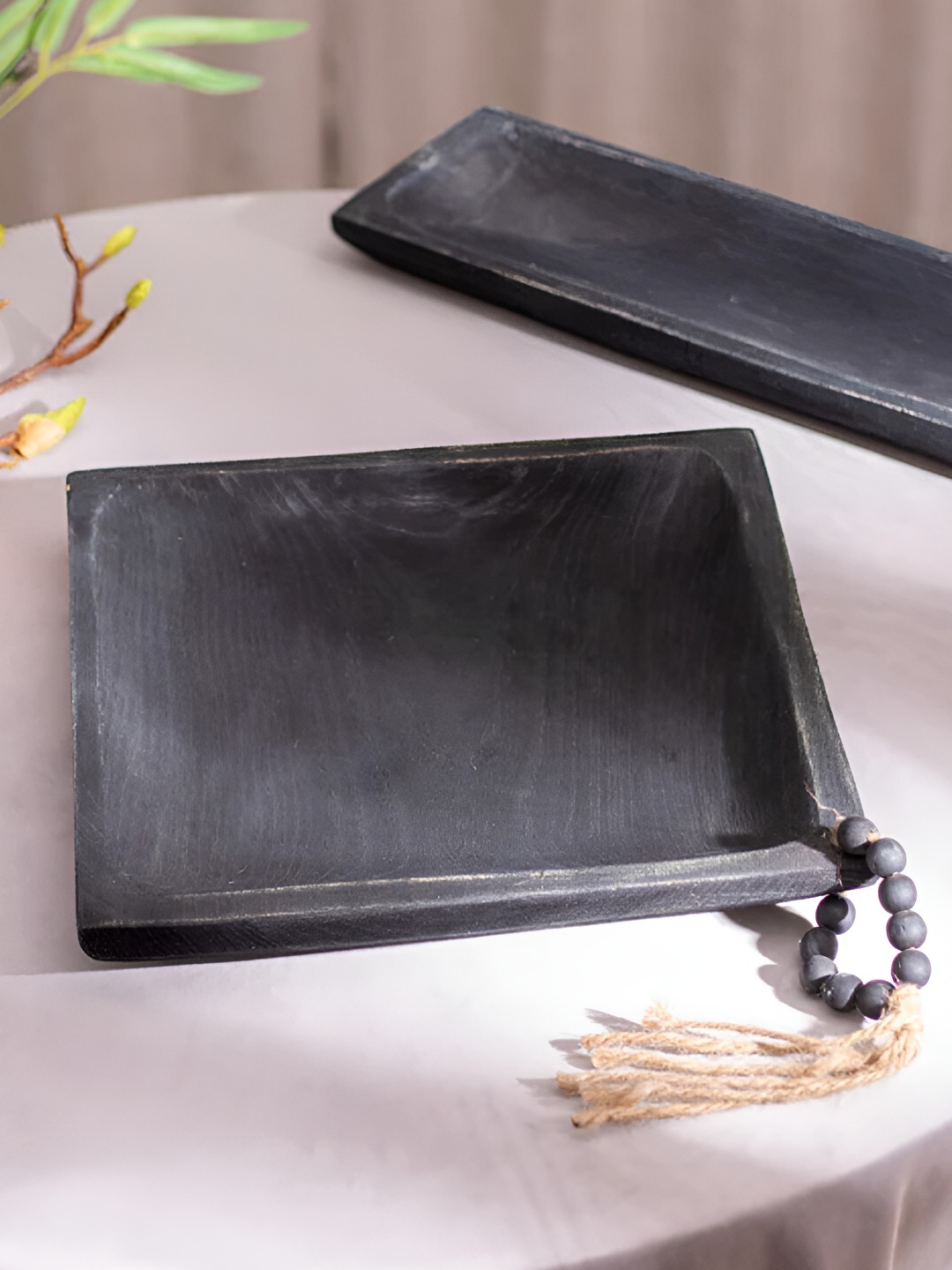 

THEDECORKART Black Wooden Square Serving Tray