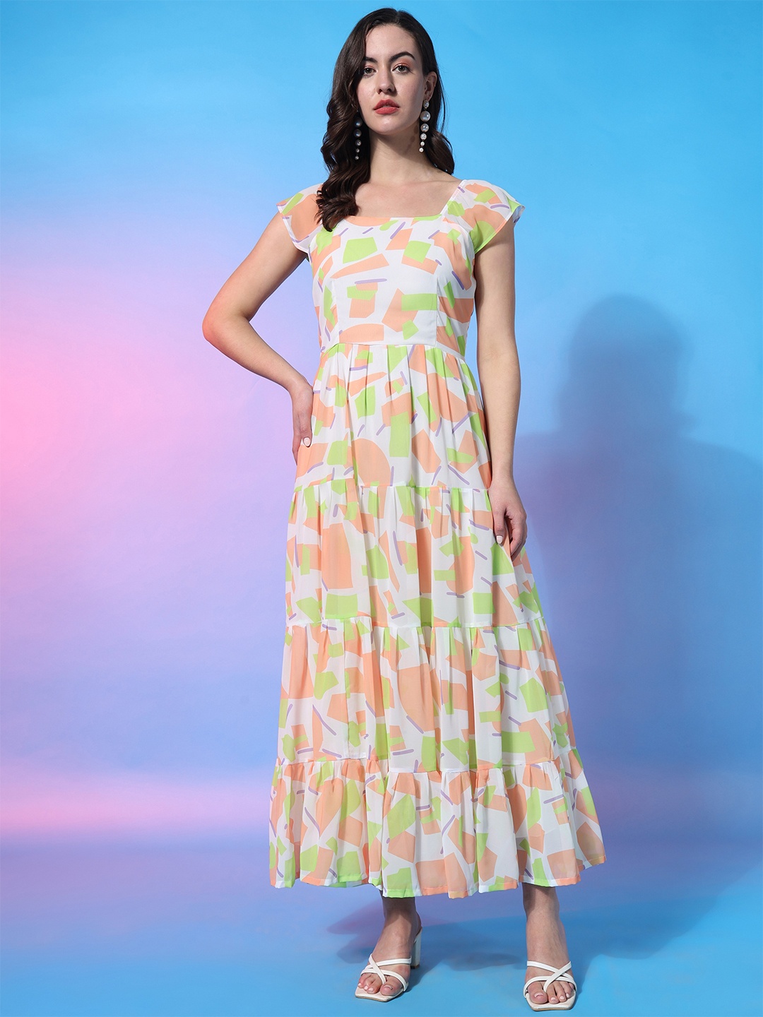 

ASPORA Floral Print Georgette Maxi Dress, Green