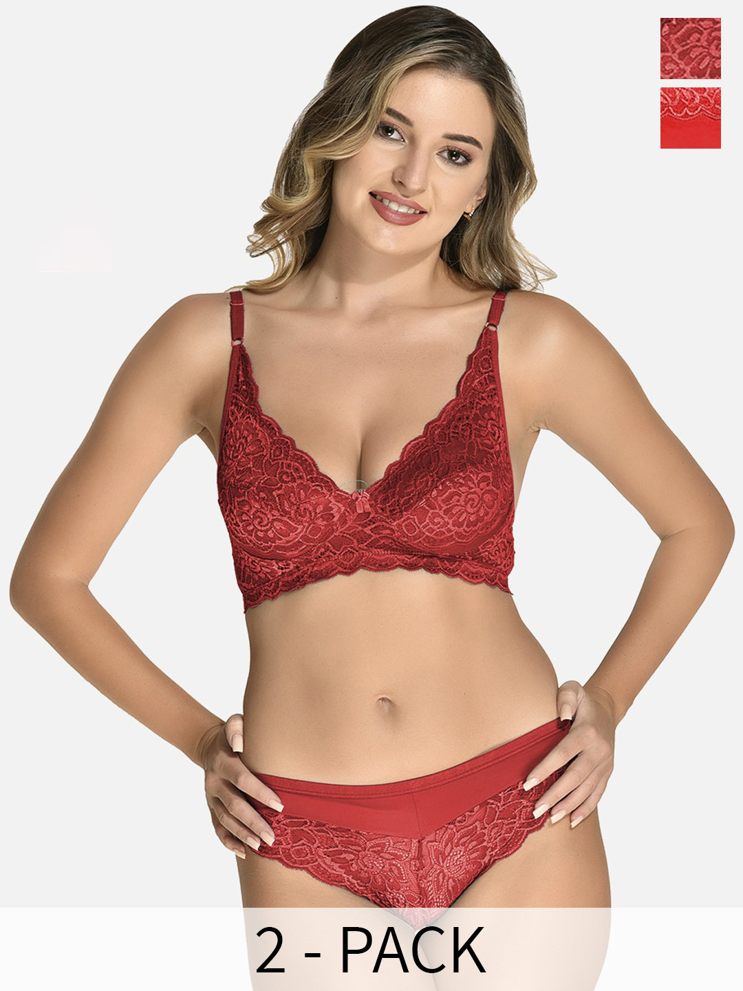 

StyFun Pack Of 2 Self Design Lingerie Set, Maroon