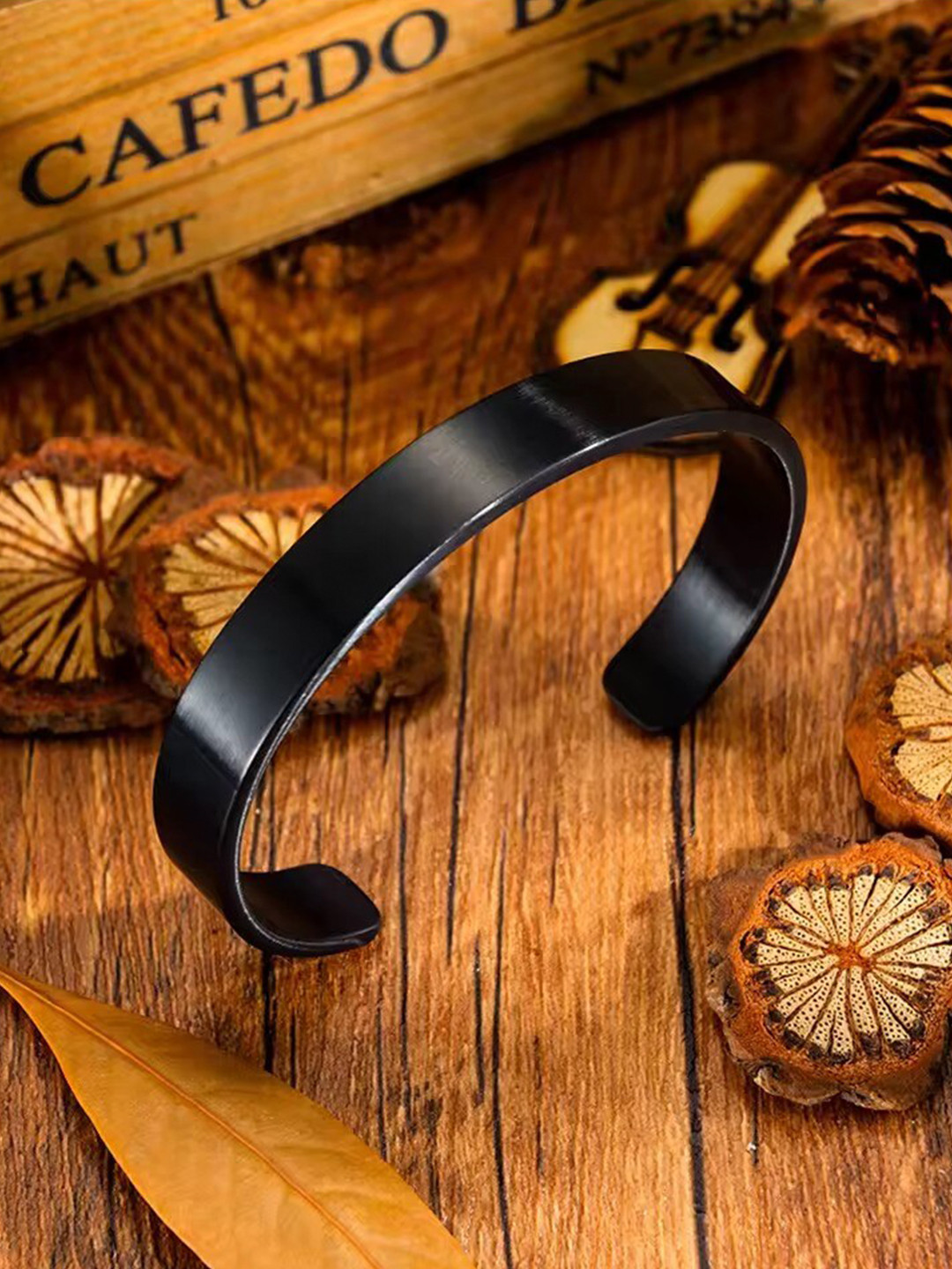 

MEENAZ Men Anti Tarnish Silver-Plated Cuff Bracelet, Black