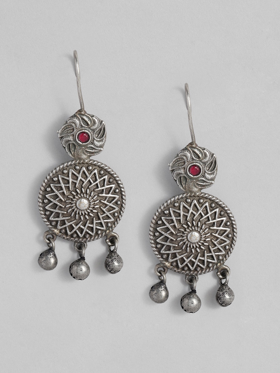 

AITIHYA Silver-Plated Stones-Studded & Beaded Teardrop Shaped Oxidised Drop Earrings