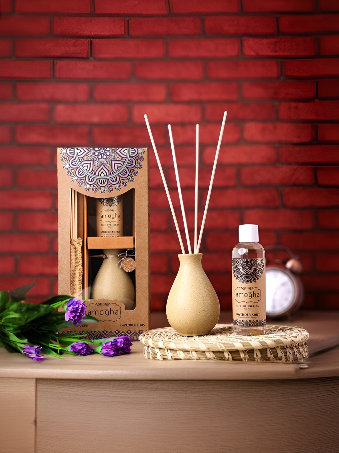 

Iris Beige Amogha Lavender Khus Reed Diffuser With 100 ML Oil & 8 N Reed Sticks