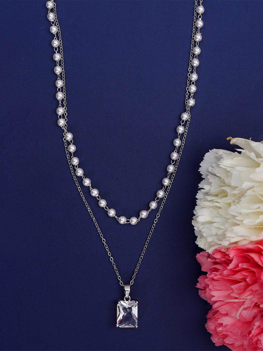 

Designbox Crystals-Studded & Beaded Layered Necklace, Silver