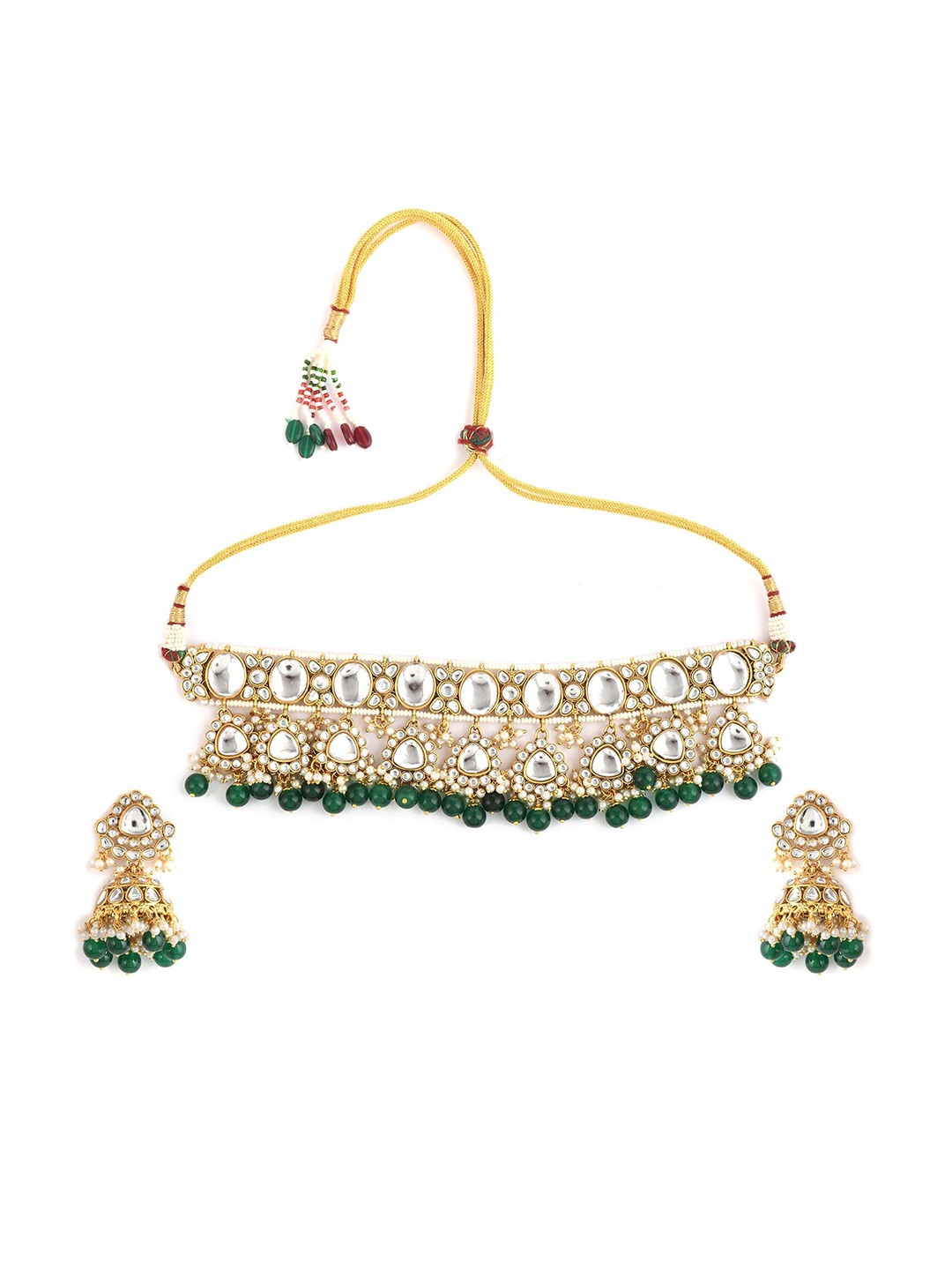 

Designbox Gold-Plated Kundan Studded & Beaded Jewellery Set