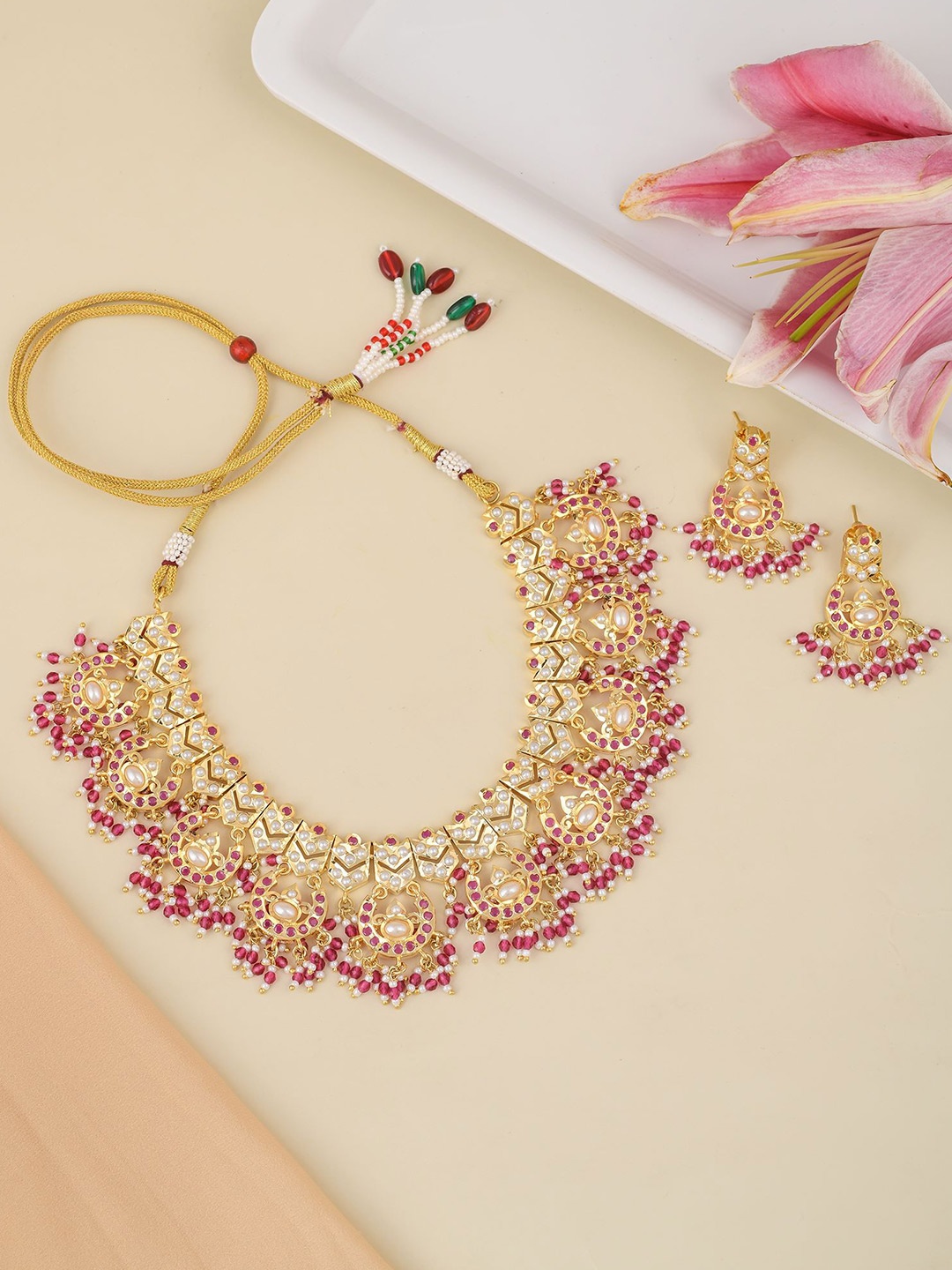 

Designbox Gold-Plated Stones Studded & Beaded Jewellery Set