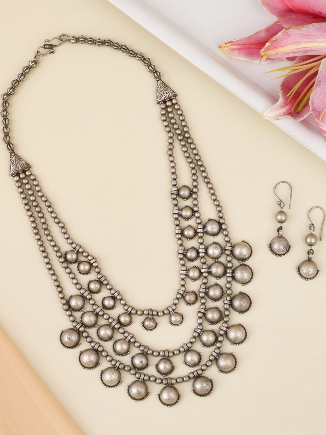 

Designbox Silver-Plated Layered Statement Oxidised Jewellery Set