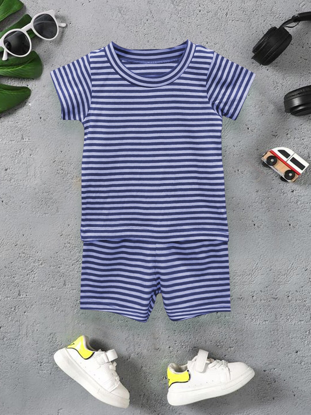 

A.T.U.N. Infants Striped T-shirt With Shorts, Blue