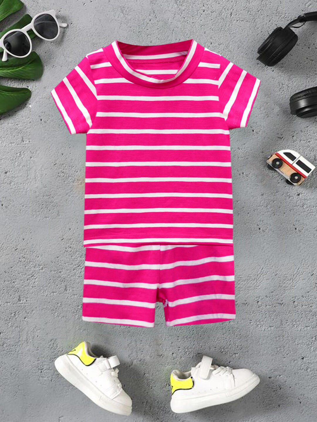

A.T.U.N. Boys Striped T-shirt With Shorts, Magenta