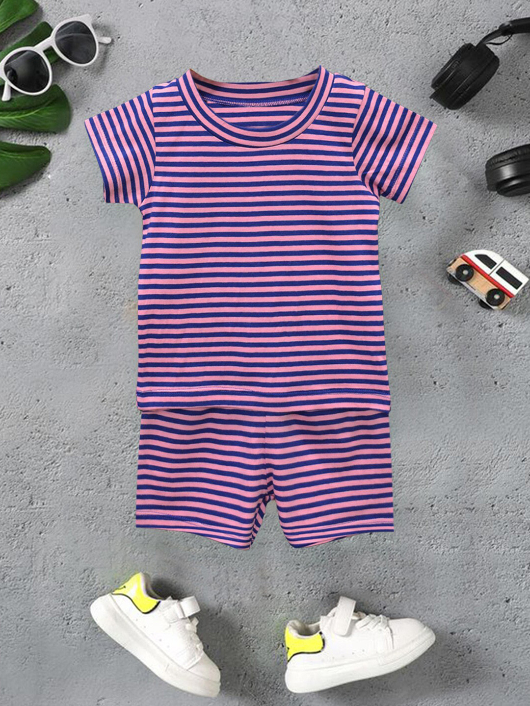

A.T.U.N. Infants Striped T-shirt With Shorts, Pink