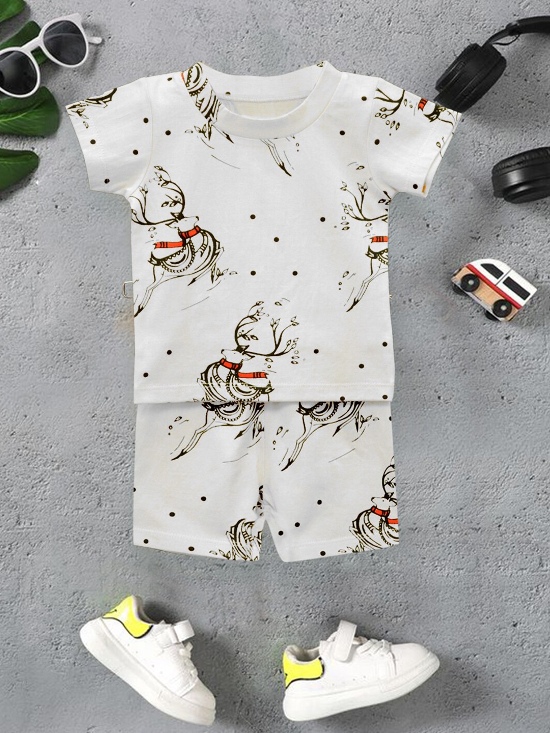 

A.T.U.N. Boys Printed Round Neck Pure Cotton T-shirt With Short, White
