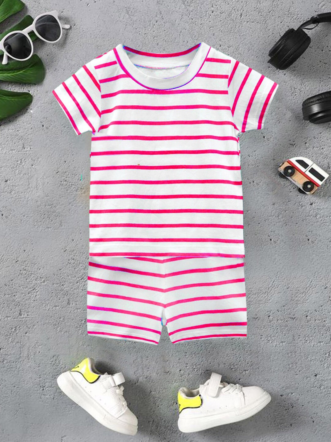 

A.T.U.N. Infants Striped T-shirt With Shorts, Fuchsia