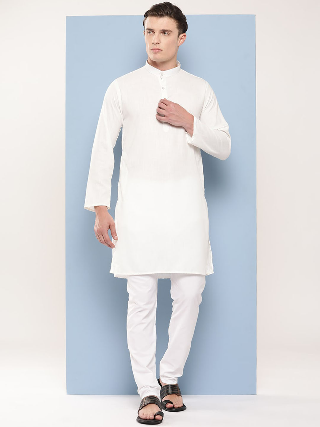 

BAESD Men Regular Pure Cotton Kurta with Trousers, White