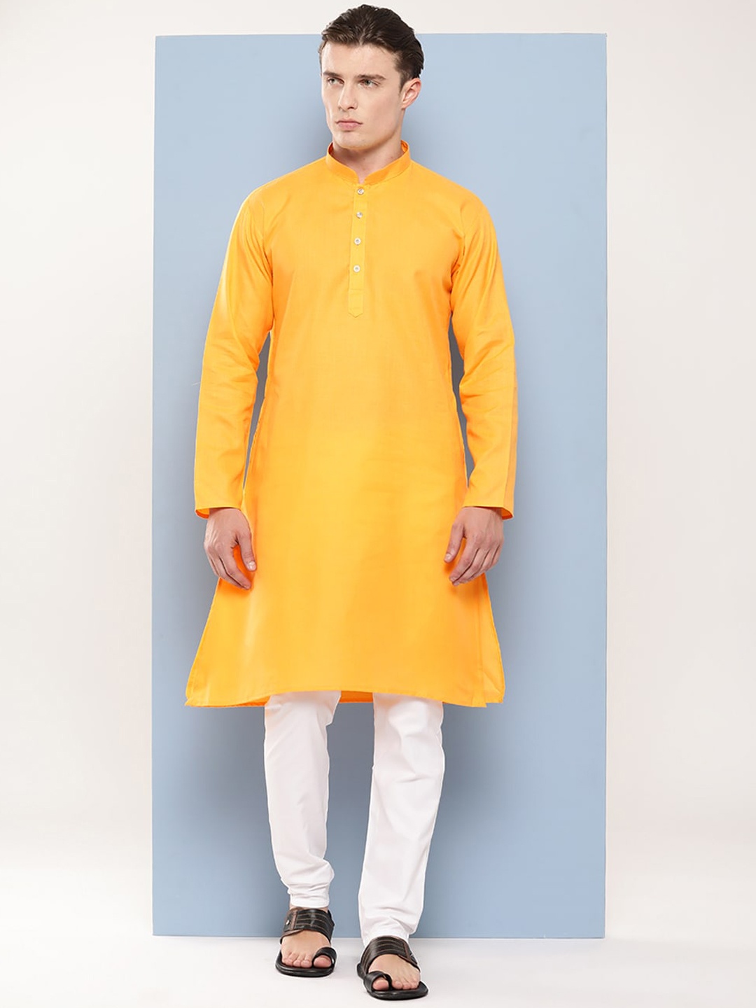 

BAESD Mandarin Collar Pure Cotton Kurta with Trousers, Mustard