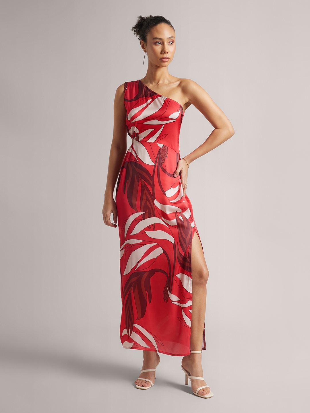 

Zaccai Women's Red Satin Abstract Side Cut-Out Maxi Dress