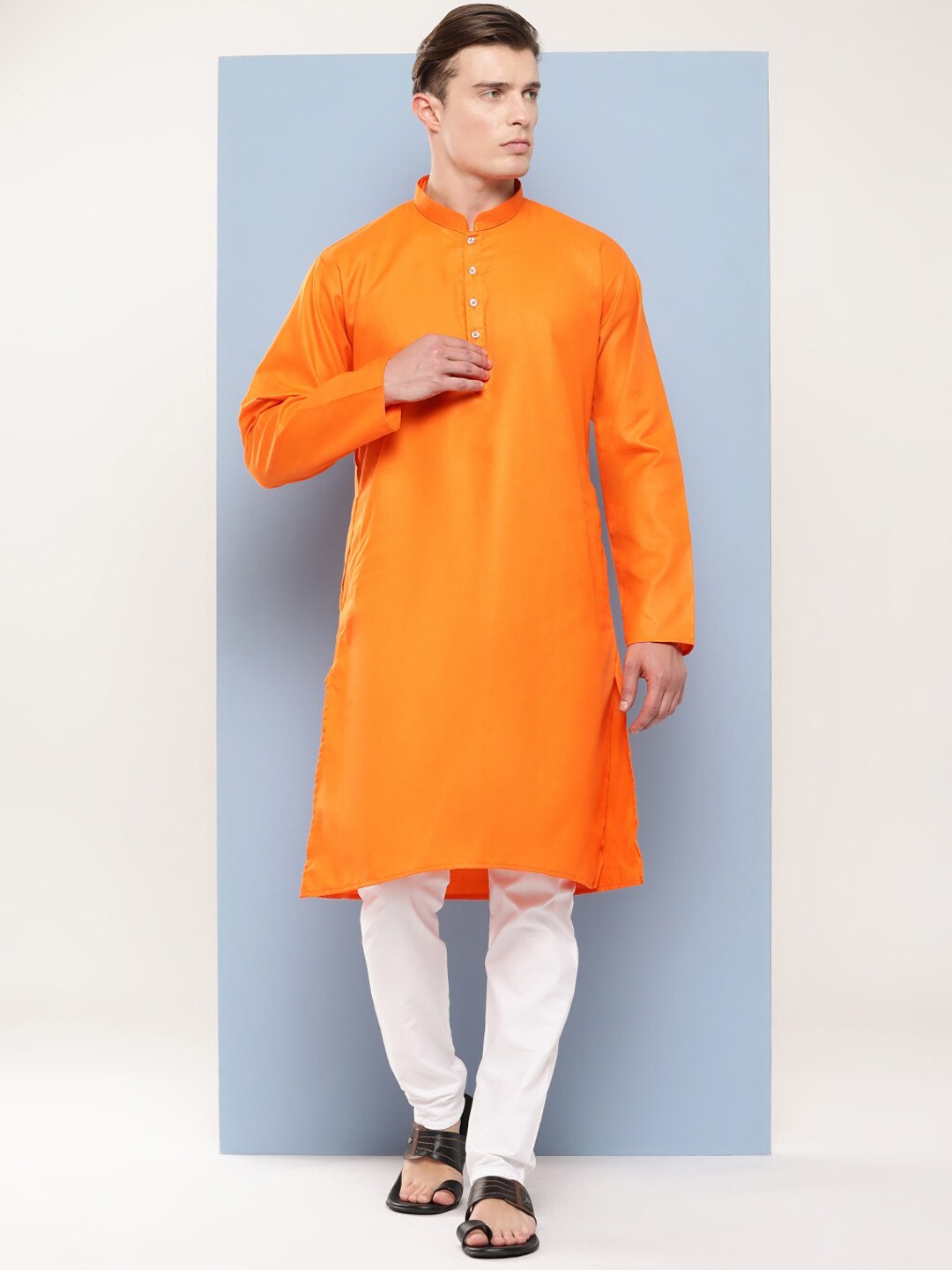 

BAESD Mandarin Collar Regular Cotton Straight Kurta, Orange