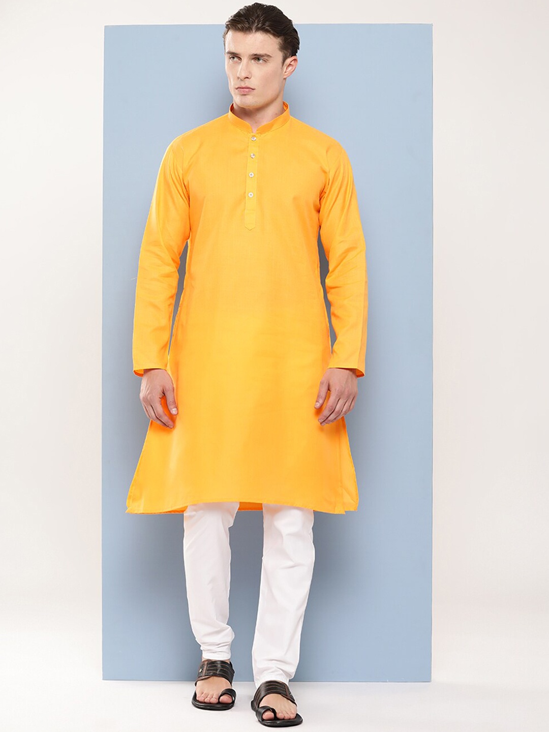 

BAESD Mandarin Collar Regular Cotton Straight Kurta, Mustard