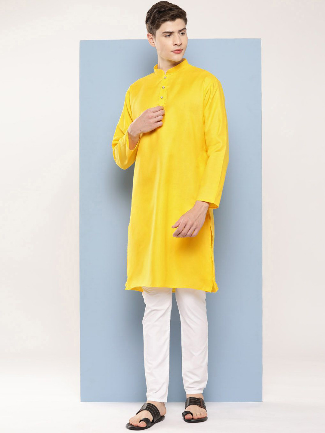 

BAESD Mandarin Collar Cotton Straight Kurta, Yellow