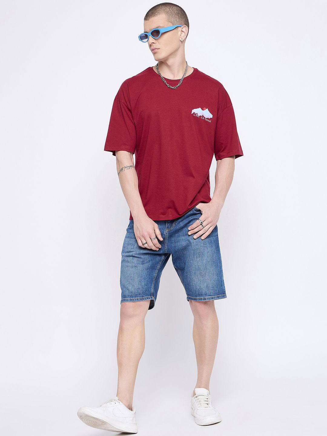 

Mast & Harbour Maroon Graphic Print Round Neck Oversized T-shirt