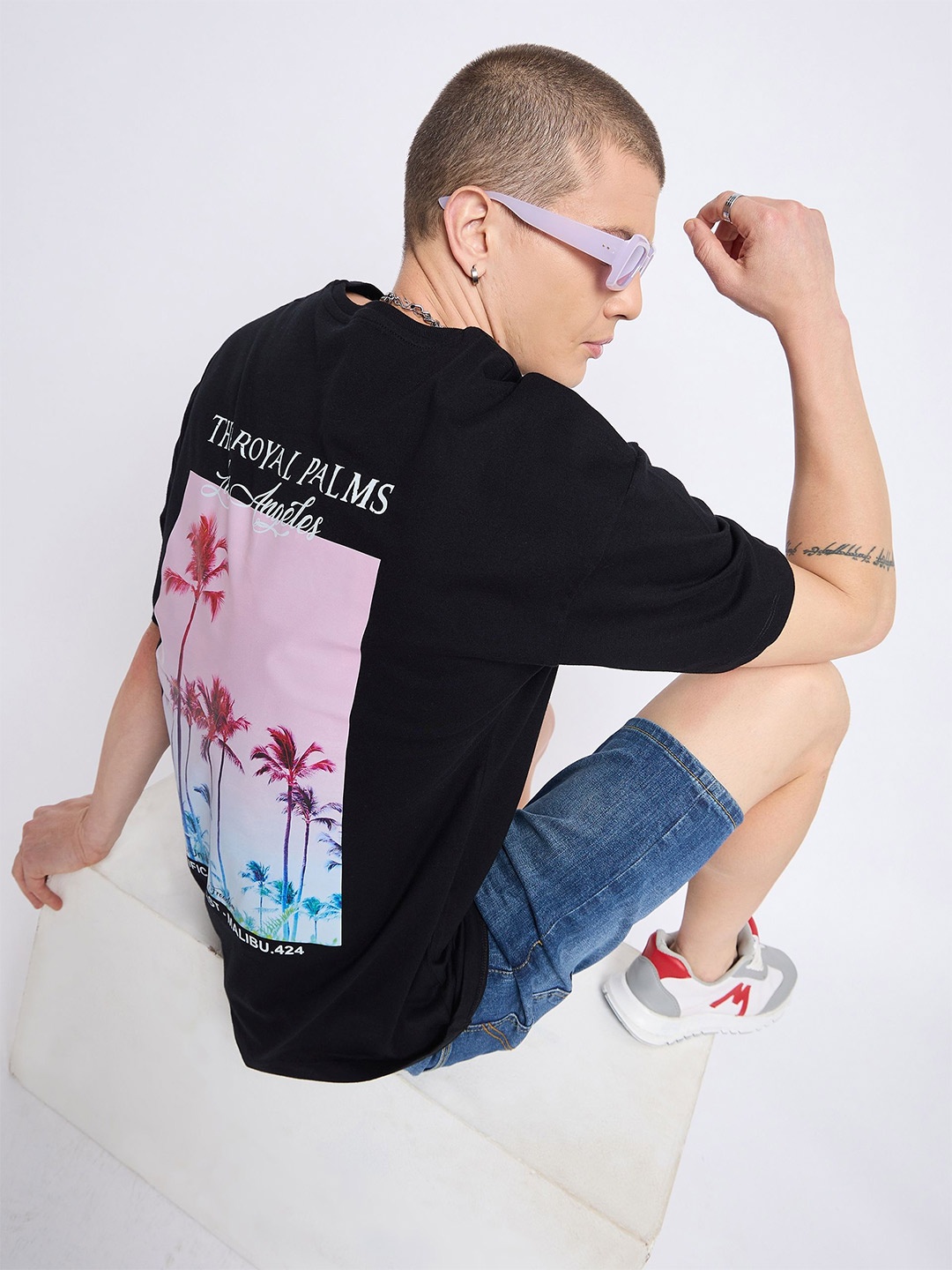 

Mast & Harbour Black Graphic Printed Round Neck T-shirt