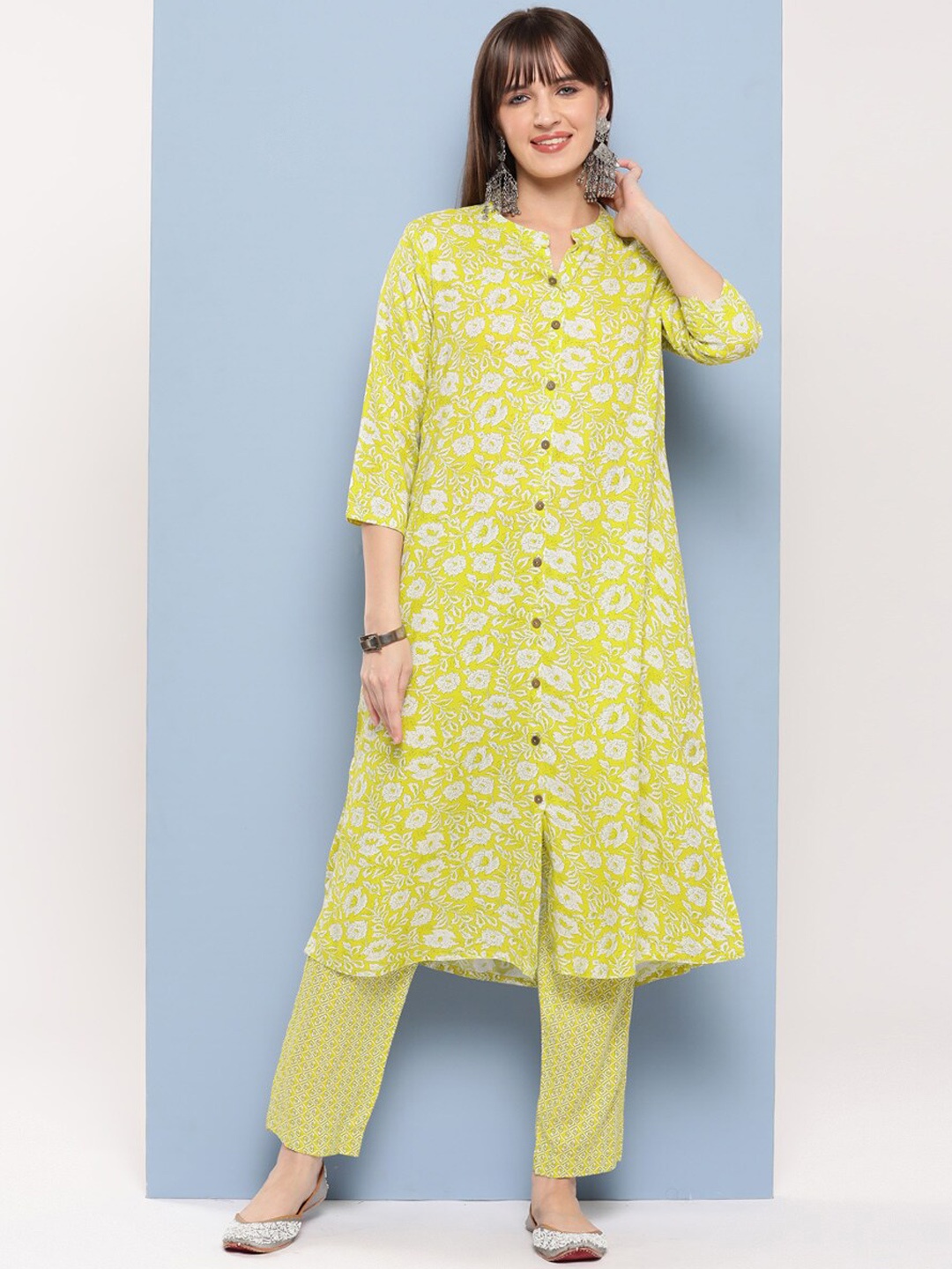 

BAESD Floral Printed Regular Pure Cotton Kurta with Trousers, Yellow