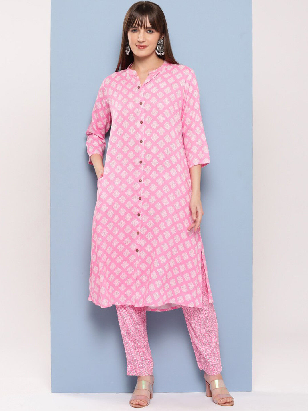 

BAESD Floral Printed Regular Pure Cotton Kurta with Trouser, Pink