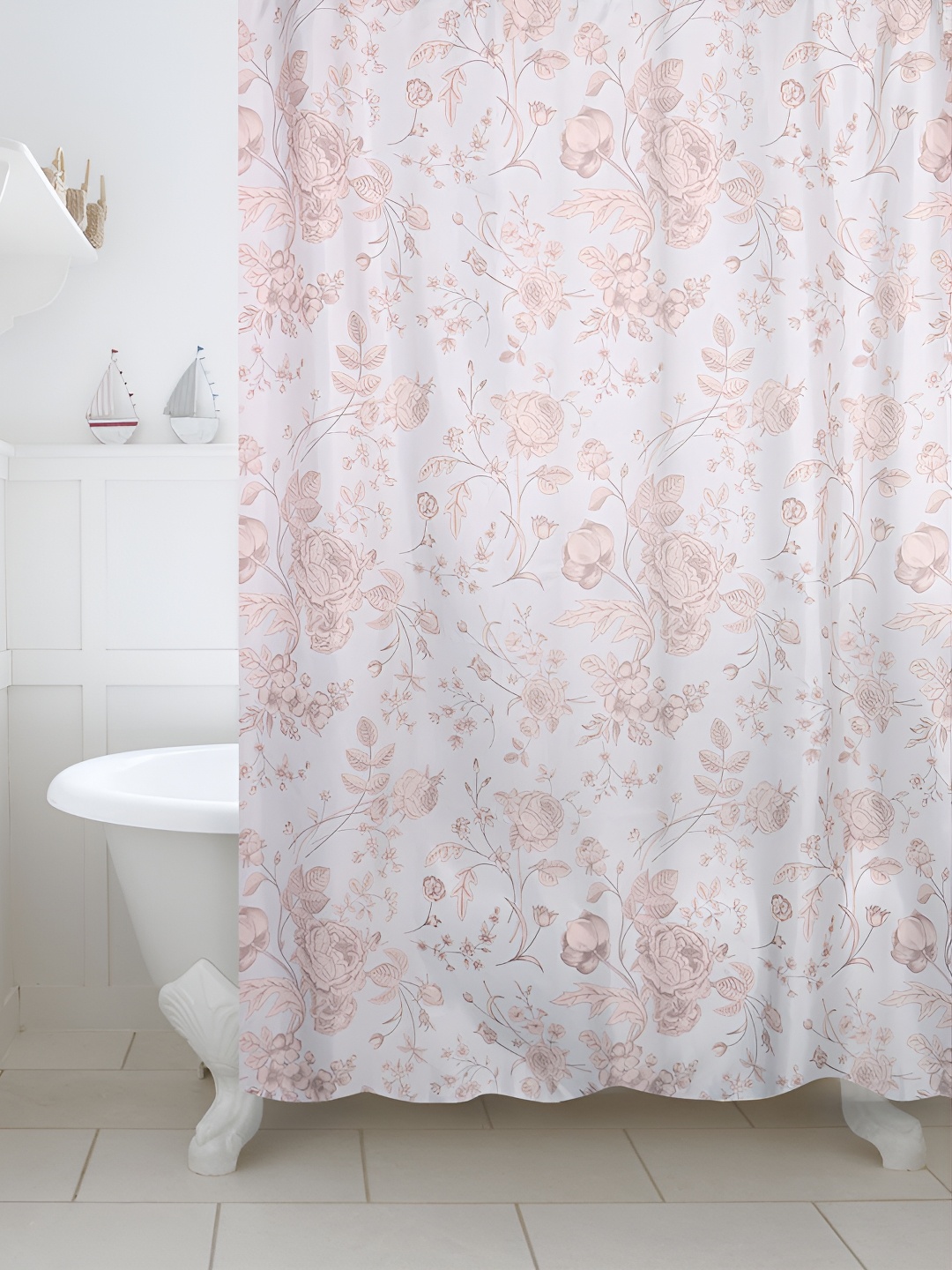 

Freelance White & Peach Floral Printed Water Proof Shower Curtain