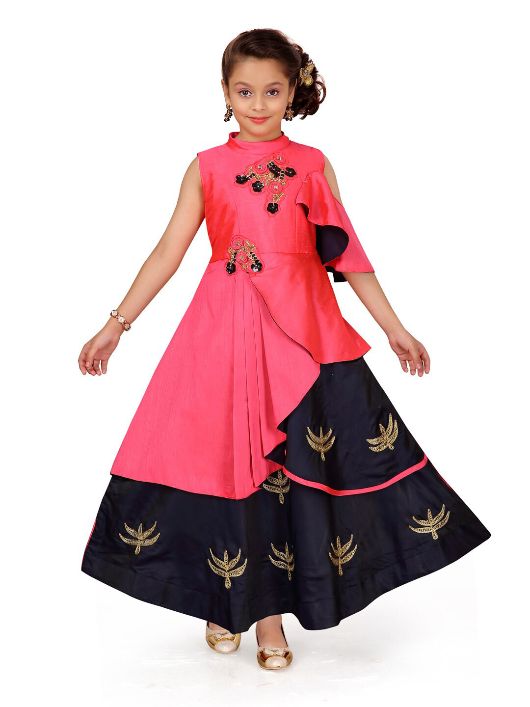 

BAESD Girls Floral Embellished High Neck Sleeveless Fit & Flare Dress, Red