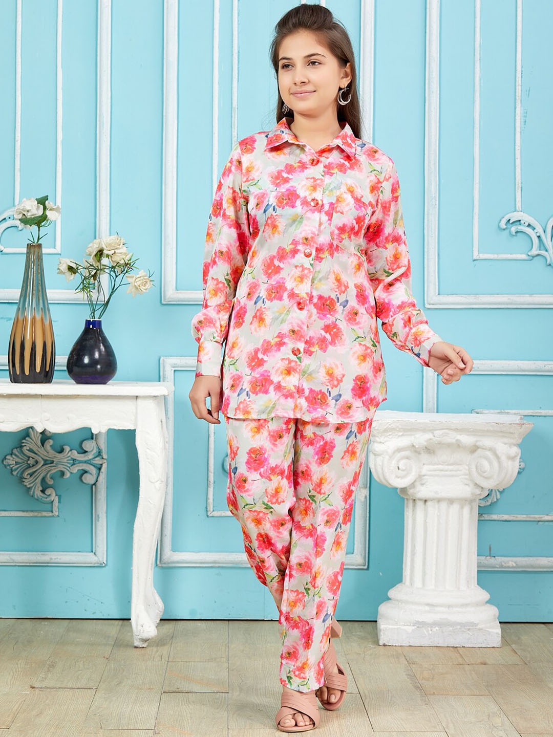 

BAESD Girls Printed Tunic with Trousers, Pink
